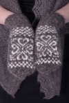 Downy gray mittens with a white pattern